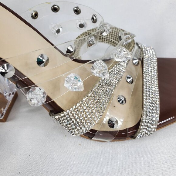 Bamboo Women's Slash -10 Clear Rhinestone High Heels Strappy Size 7.5 - Picture 11 of 11